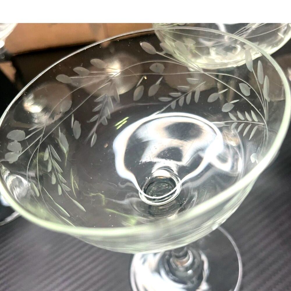 Princess House Heritage Etched Champagne Sherbet Coupe Glasses Set of 7